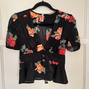 Free People floral ruffle sleeve top XS